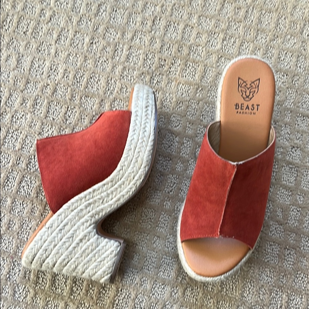 NEW BEAST FASHION Orange Wedge Shoes with Suede Finish